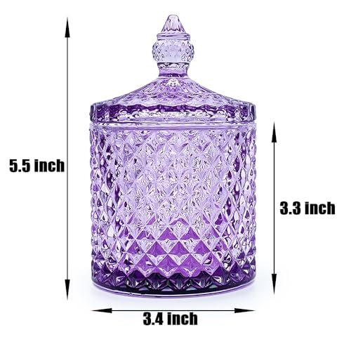Colorful Glass Jar with Lid - Pointed Cylinder Pink Purple Trinket & Candy Container