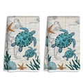 2 Pack Coastal Sea Turtle Hand Towels - Beach Ocean Nautical Kitchen & Bathroom Decor