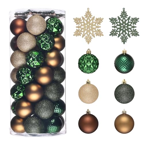 Christmas Tree Decorations Ball Ornaments Set - Green & Brown Large 50pcs