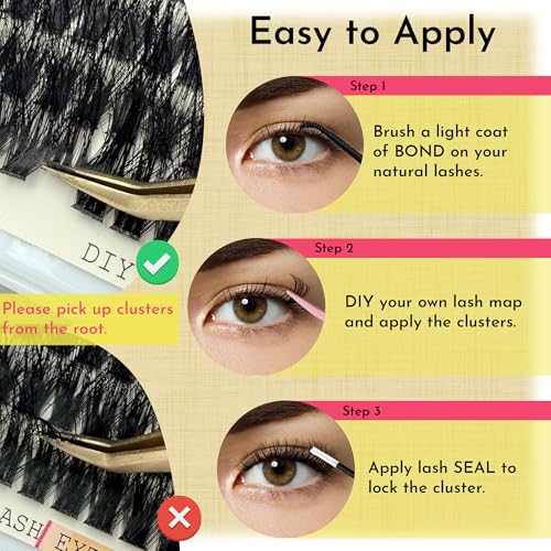 MIKIWI Fluffy 60D Lash Clusters D Curl Mixed 9-18mm Wispy Volume Eyelashes