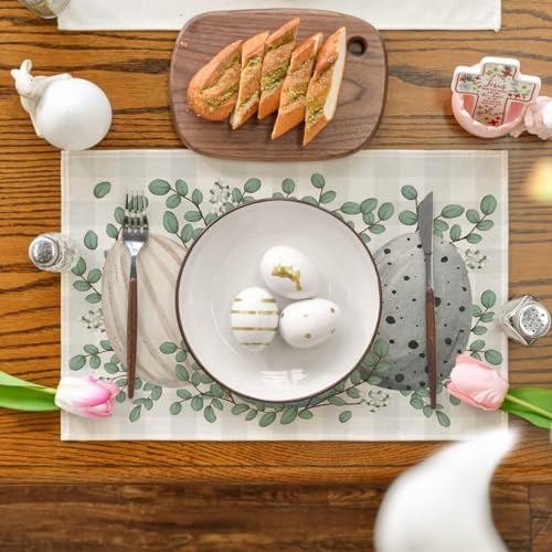 Eucalyptus Eggs Easter Placemats Set of 4 - 12x18 Inch Spring Dining Decor Beige