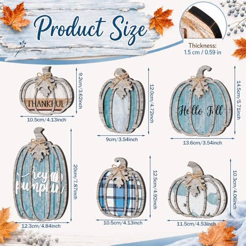 Blue Fall Pumpkin Decor Set - 6 Pcs Thanksgiving Table Centerpiece with Variations