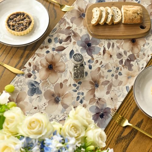 13x120 Inch Spring Poppy Floral Table Runner - Seasonal Kitchen Decor Brown