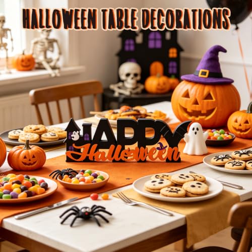 Wooden Halloween Table Decorations - Spooky Pumpkin Ghost Festive Centerpiece