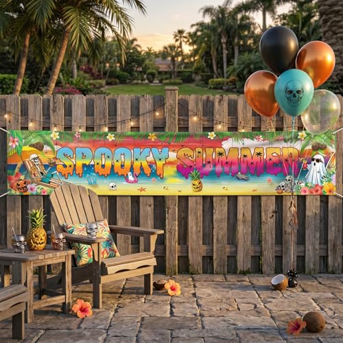Large Halloween Yard Sign Banner - Spooky Skeleton Party Decor 106x20 Inch