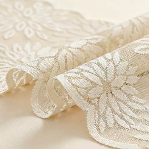 Artoid Mode Lace Jacquard Dahlia Table Runner 13x72 Inch Beige