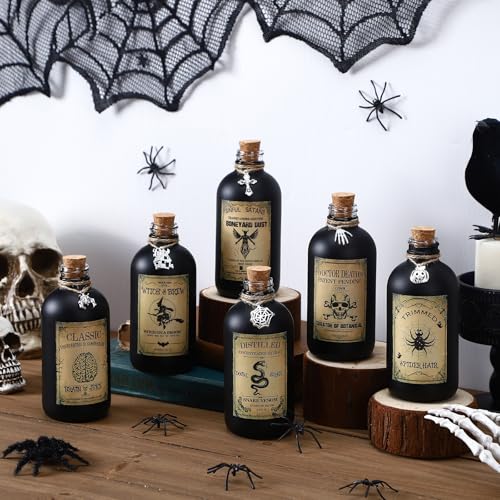 Halloween Potion Bottles Set with Cork - Black, 8.5 oz - Ghostly Decor
