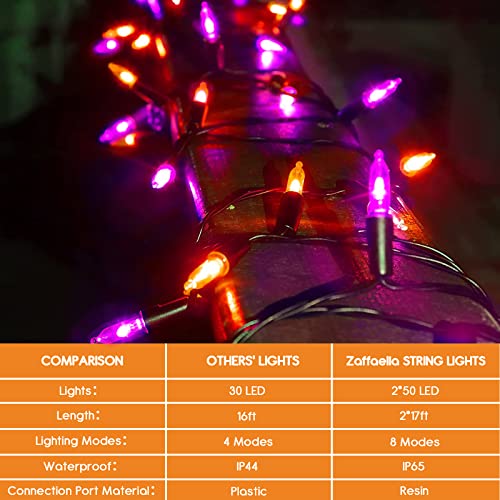 Halloween Battery String Lights 2 Pack - Orange & Purple 50 LED Mini Lights, 17ft