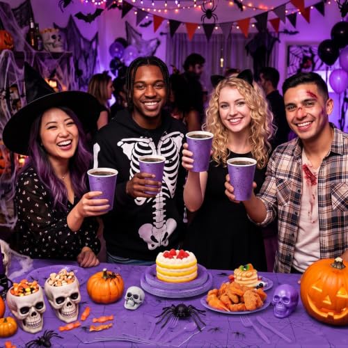 Halloween Spider Web Party Supplies Set - Purple & Black, 452 pcs for 50 Guests