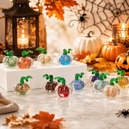 12-Piece Mini Hand Blown Glass Pumpkins Set - Fall Halloween Thanksgiving Decor