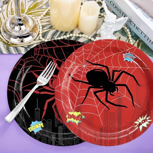 ReBlack Hero Spider Theme Paper Plates 9 Inch - 50 Pack, Party Supplies