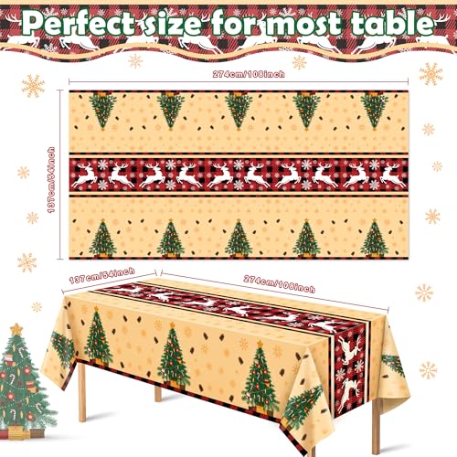 OHOME Christmas Party Decorations - Christmas Tablecloth 54x108 Inches, Festive Holiday Design, 2 Pack - Christmas Variation
