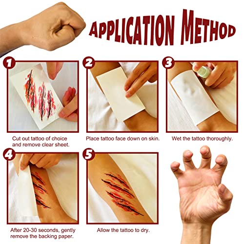 Halloween Fake Wound & Scar Tattoos - Horror Makeup Sheets with Variation Halloween Horror Scar