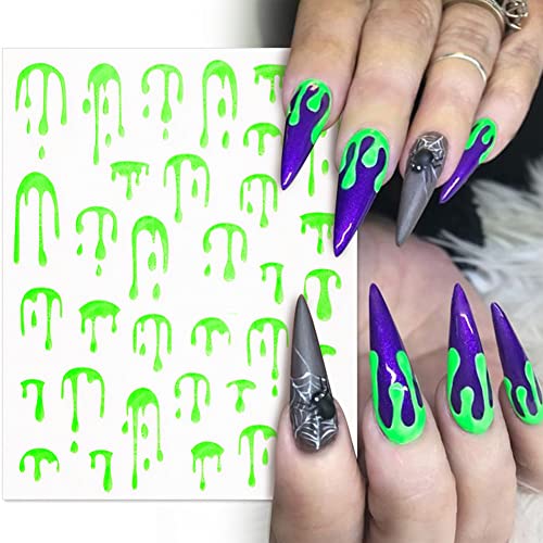 Halloween Nail Art Stickers - Bloody Decals, Fluorescent Water Drop Designs, 12 Sheets
