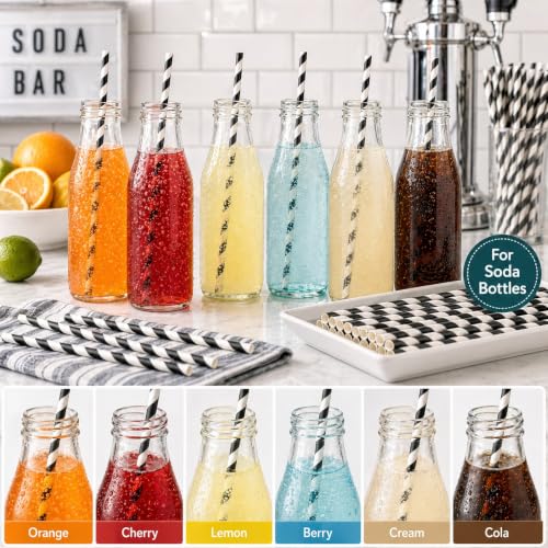 Black Striped Paper Drinking Straws - 100 Pack for Weddings & Parties