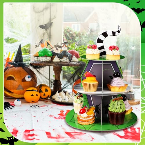 3-Tier Halloween Cupcake Stand with Spiderweb Design - Spooky Dessert Tower
