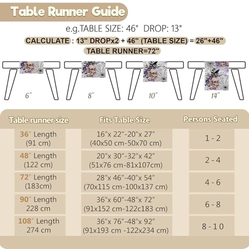 Purple Gothic Skull Halloween Table Runner - 13x36 inch Modern Design