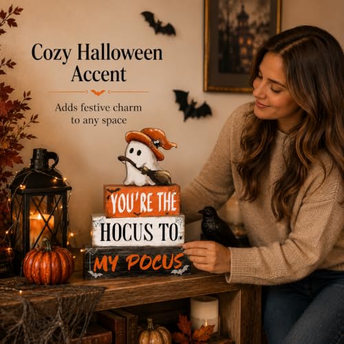 Halloween Wooden Tiered Tray Decor Set with Ghost Signs and Spooky Accents