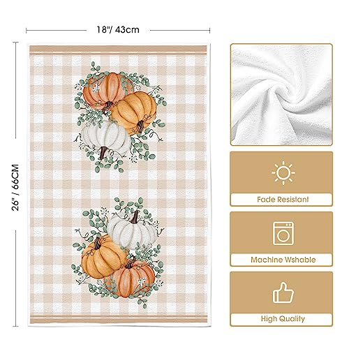 Pumpkin Fall Kitchen Towels Set of 2 - Orange, 18x26 Inch, Soft & Absorbent