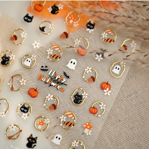 Halloween Nail Stickers Pumpkin Ghost Cat Nail Art Decals - Color30