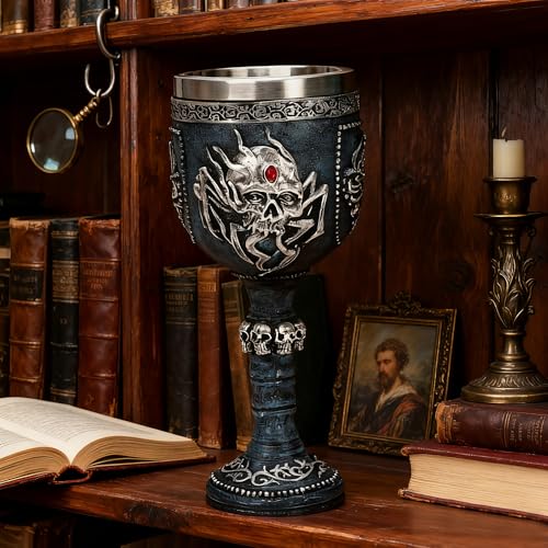 Blue Gothic Spider Skull Chalice - Medieval Handmade Wine Goblet 7oz