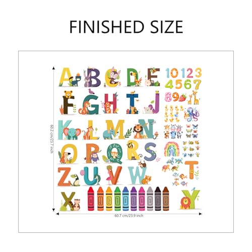 Multicolor Animal Alphabet Numbers Wall Stickers - Educational Classroom Decals