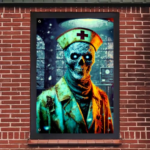 Halloween Zombie Nurse Window Cover Decoration 31x47 Inch Spooky Fall Decor
