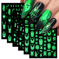 Halloween Glow in The Dark Nail Art Stickers 6 Sheets Ghost Skull Spider Bat Self-Adhesive