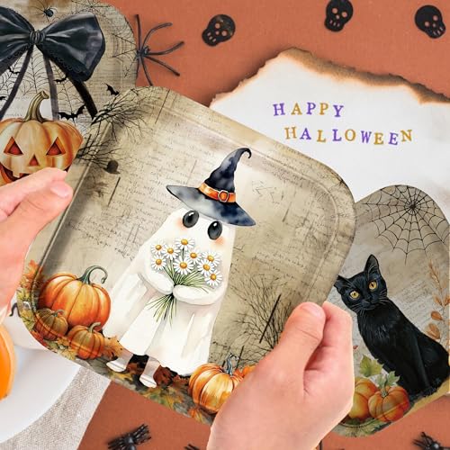 Halloween Vintage Paper Plates Set 60pcs - 9 Inch Disposable Halloween Tableware