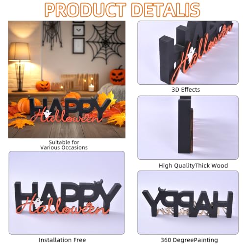 Happy Halloween Sign Wooden Table Centerpiece Black Indoor Decor