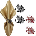 Halloween Spider Web Napkin Ring Set 4pcs - Festive Table Decor, Black+Red Variation