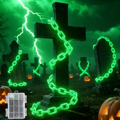 Green Battery Operated Halloween Lights 10Ft with 8 Modes & Timer - Indoor Outdoor Decor