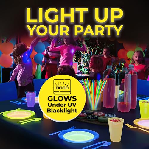Black Light Glow Party Plates - 60 Pack, 9 Inch Assorted Neon Disposable Plates - UV Reactive for Birthday & Neon Parties