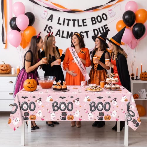Halloween Pink Tablecloth Set - 3 Pack Spooky Ghost Pumpkin Black Cat Decorations