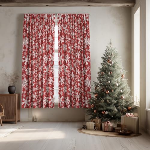 Christmas Sheer Curtains 2Pcs 52x63in Snow Red Foil Window Decor - Horaldaily