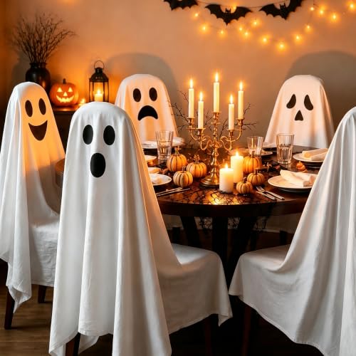 Halloween Ghost Chair Covers Set of 4 - 59x63 Inch Spooky Decor for Chairs