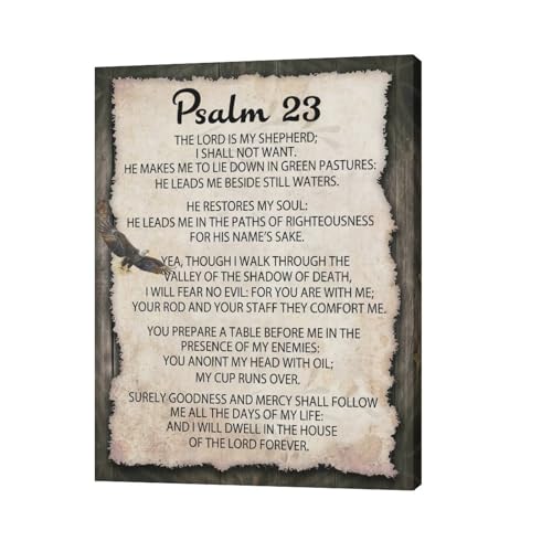 Psalm 23 Wall Art Canvas Print Religious Scripture Artwork 16x12 Inches - Framed Home Decor