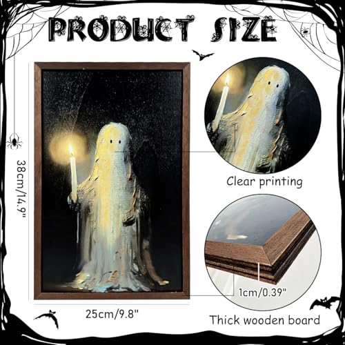 Halloween Wall Art Ghost Holding Candle Wooden Decor - Spooky Wall Hanging