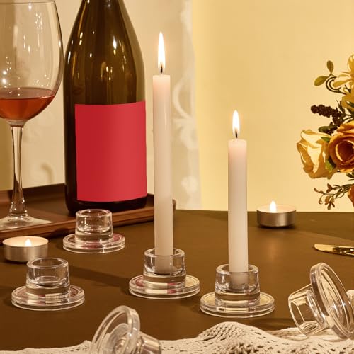 24PCS Glass Taper Candle Holders Bulk Set - Small Modern Clear Candleholders for Weddings & Home Decor