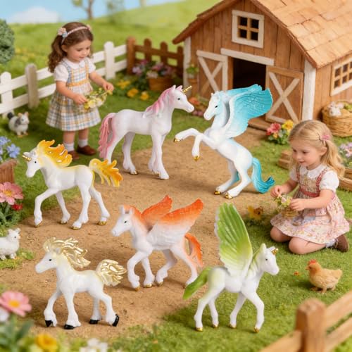6 Pcs Unicorn Pegasus Model Figures Set for Cake Toppers & Decor
