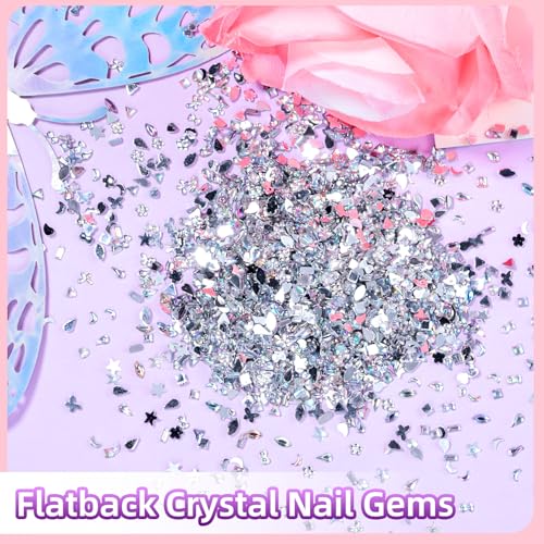Mini Nail Stones and Gems Set 2-AB Colors - 2000 Pcs Multi-Shape Nail Art Rhinestones