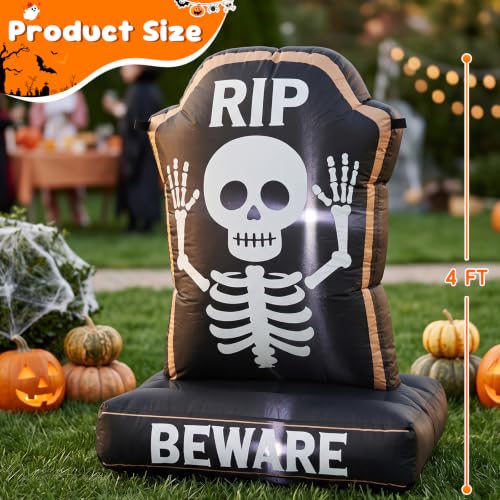 4ft Halloween Inflatable Skeleton Tombstone Yard Decoration with LED Lights - Party & Outdoor Decor