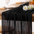 Black Cheesecloth Table Runner Set - Rustic Sheer Centerpiece Decor, 10 PC