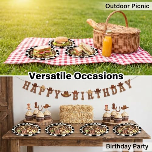 100 Pcs Cowboy Western Disposable Plates - Geometric Pattern, 7 Inch Party Tableware