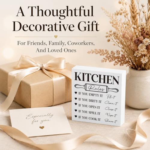 Kitchen Rules Sign - Rustic Wooden Plaque for Kitchen Decor - 5x5 Inches - Housewarming Gift - Kitchen Sign 5