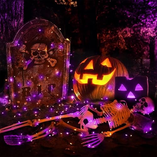 Halloween Solar String Lights 2 Pack - 240 LED Orange & Purple Outdoor Decor with 8 Modes