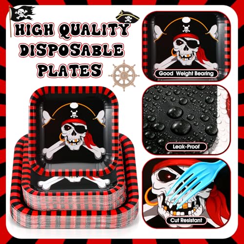 Pirate Paper Plates Set - 100 Disposable 7in & 9in Halloween Party Supplies