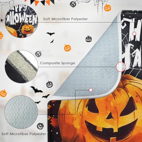 Sanwarm Halloween Pumpkin Dish Drying Mat 16x18 Inches for Kitchen Counter - Orange & White