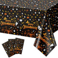Halloween Party Tablecloths 3 Pack - Spooky Pumpkin Ghost Bat Skeleton Design - Black, White, Yellow