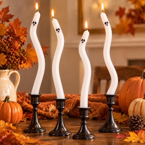 Ghost Taper Candles - 8 Inch Twisted Halloween Candles, 4 Pack with Ghost Faces